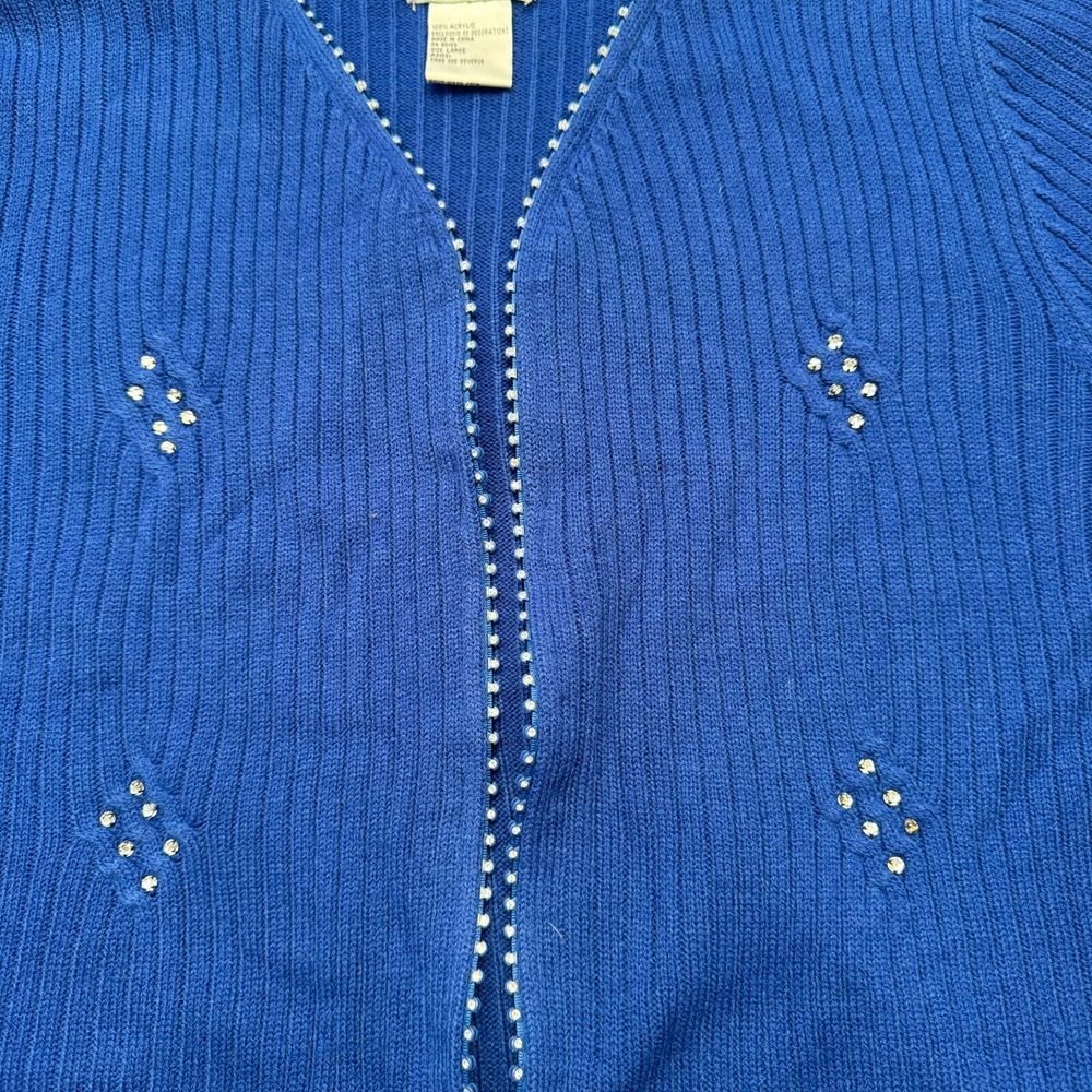 Bright Quacker Factory Womens Size M Blue Sparkle Diamond Full Zip Jacket Long S - Picture 7 of 9